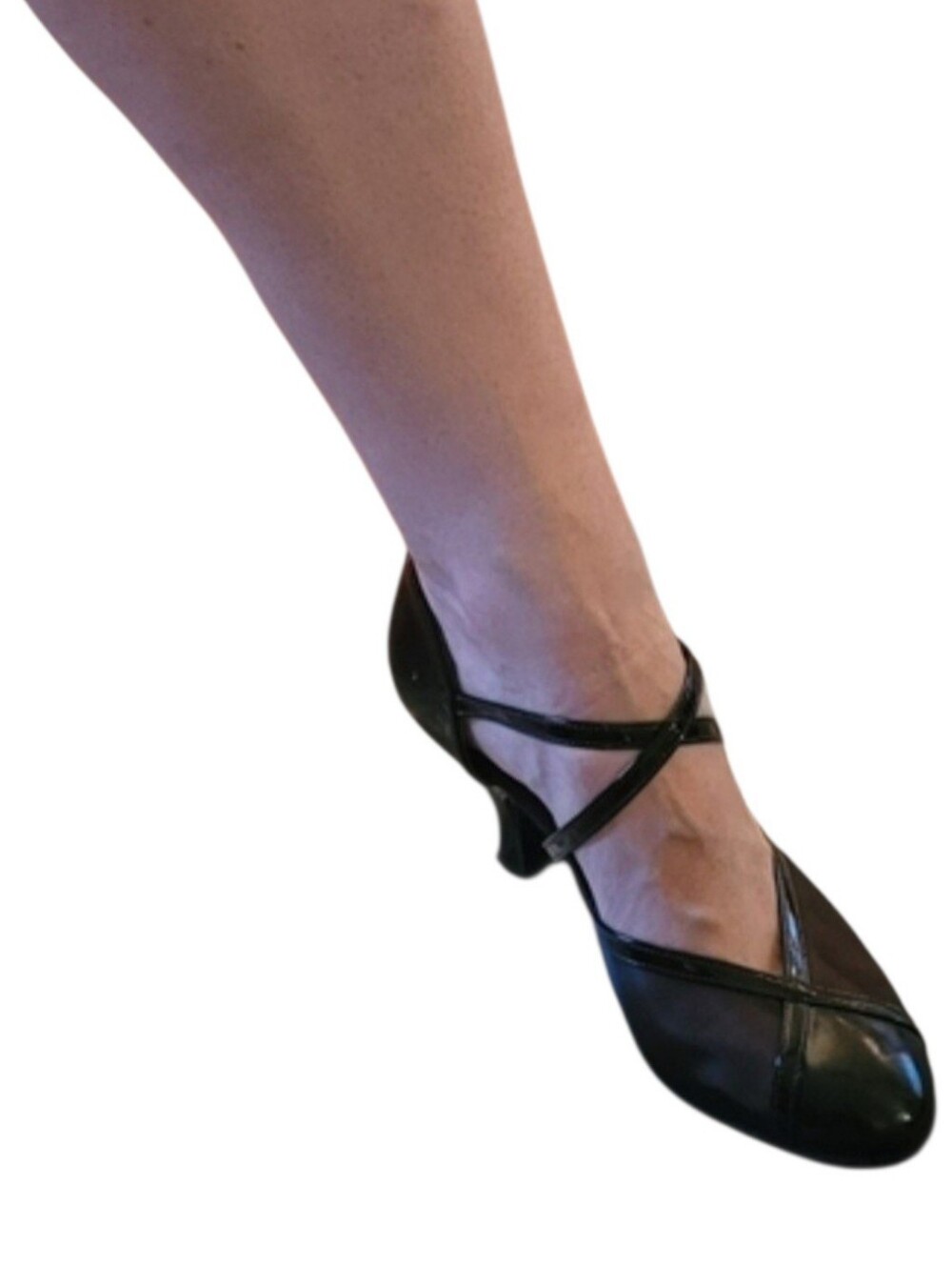 Women's Black Cross-Strap Mid Heel Dress Shoe